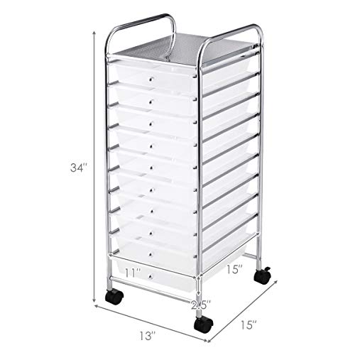 Rolling Storage Cart with 10 Drawers, Mobile Utility Cart