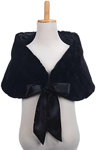 Topwedding Little Girl Faux Fur Shawl Stole Wedding Party Wrap for KID, Black, S