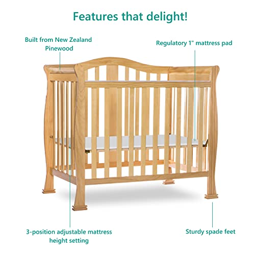 Dream On Me Addison 4in1 Convertible Mini Crib in Natural, Greenguard