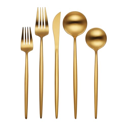 Hampton Forge 894758 Skandia Zephyr Satin Gold 45 Piece Flatware Set, Metallic