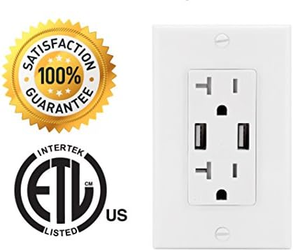 Teklectric - 4.2A Ultra High Speed Dual USB Charger Outlet - 20A Tamper Resistant Receptacle UL Approved - Wall Plate and Screws Included