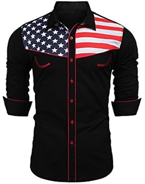 Men's American Flag Button Down Shirt Casual Long Sleeve Dress Shirts