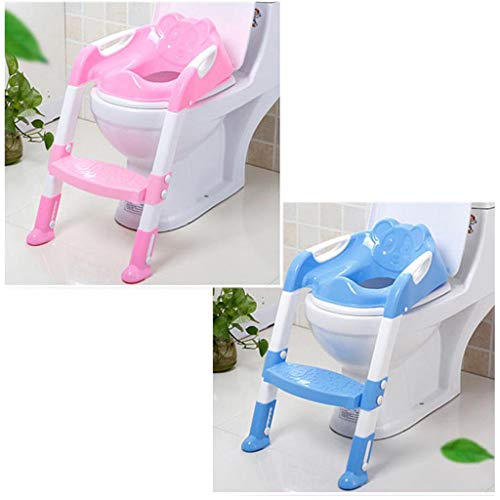 Onefa Baby Child Potty Toilet Trainer Seat Step Stool Ladder Adjustable Training Chair (Pink)