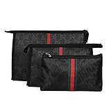 Ophlid Cosmetic Bag Set of 3 for Purse, Designer Makeup Bag Sets Small Travel Toiletry Bags Purse for Women Girls (Black)