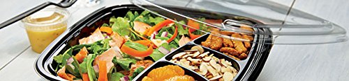 PLACON Fresh'n Clear Selectables 9″ Kit: 32 oz Black Plastic Base with 2-Compartment Black Insert and Flat Clear Overcap Lid, (50 SETS), PET Material - Thumbnail 4