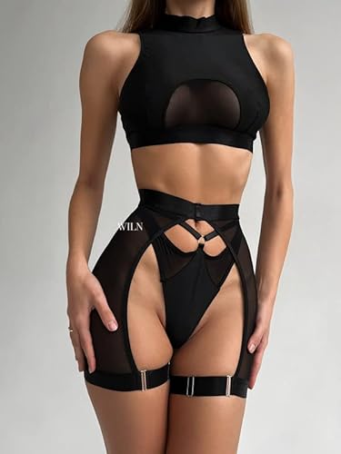 WILN Hypnosis 3 Piece Black Sexy Lingerie For Women Hot Lingerie Set Female - Mesh Sexy Lingerie Erotic See Through (Black, S) in Dubai - UAE | Whizz Women WILN Hypnosis 3 Piece Black Sexy Lingerie For Women Hot Lingerie Set Female - Mesh Sexy Lingerie Erotic See Through (Black, S) in Dubai - UAE | Whizz Women