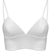 SilRiver Silk Bralette Top V- Neck Satin Bra with Triangle Cups Wire-Free & Feather-Light for Women Sensitive Skin
