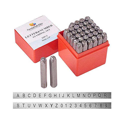 PH PandaHall 36 Pcs Letter and Number Metal Stamp Set, 1/4 inch 6mm Alphabet A-Z and Number 0-9 and Symbol, Iron Uppercase Stamps Punch Press Tool for Imprinting on Metal Jewelry Leather Wood at Amazon