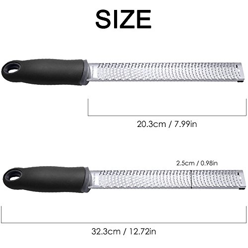 Premium Zester Grater, SourceTon 2 Pack 18/8 Stainless Steel Blade with Protective Cover and Brushes for Zesting Citrus and Grating Cheese -Soft Touch Long Ergonomic Handle with Rubber Base