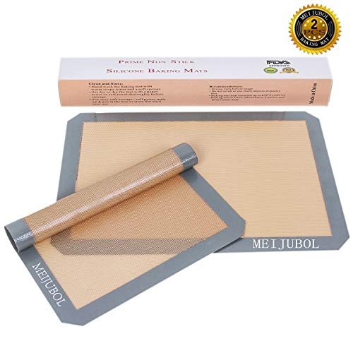 MEIJUBOL Silicone Baking Mat Set of 2 Half Sheet (16-1/2" x 11-5/8") Non Stick Heat Resistant BPA Free Macaroon Mat Pan Tray Liner for Bake Pastry Cookie Bread