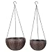 Moutik Hanging Planter Basket, Planter Self-Watering 10" & 8" Two Size Outdoor Indoor Use Elegant Round Plastic Wicker-Design Chain Baskets with Drain Plug (Not Include The Flowers and Plants)