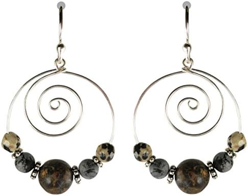 Bali Sky Wire Spiral Brown Gray Tan Bead Drop Earrings HDL002