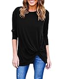 Ruanyu Womens Long Sleeve Loose Tops Solid Basic Twist Front Casual T Shirts
