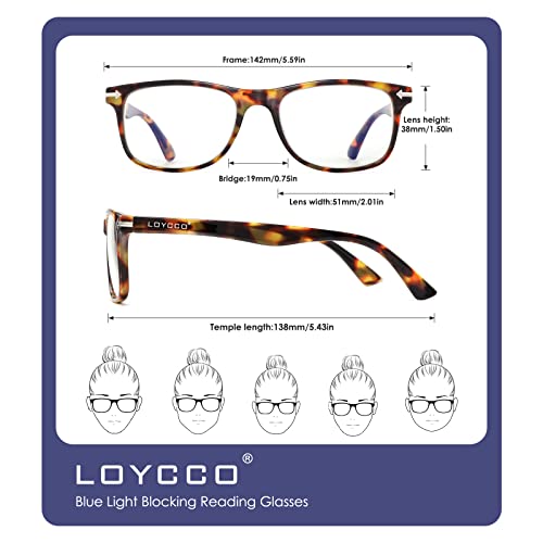 Loycco 4 Pack Computer Reading Glasses Blue Light Blocking Anti Eyestrain Flexible Lightweight Square Readers for Women Men 2.0