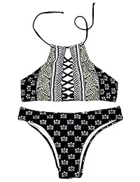 CUPSHE Conjunto de bikini con relleno de halter y encaje negro para dama