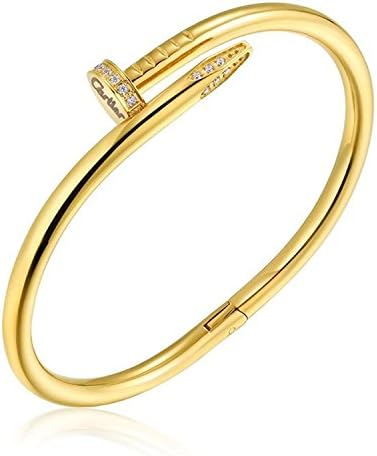 Also Easy Womens Girls Fashion Stainless Steel Nail Screw Cuff Bracelet Inlaid Zircon Crystal Silver
