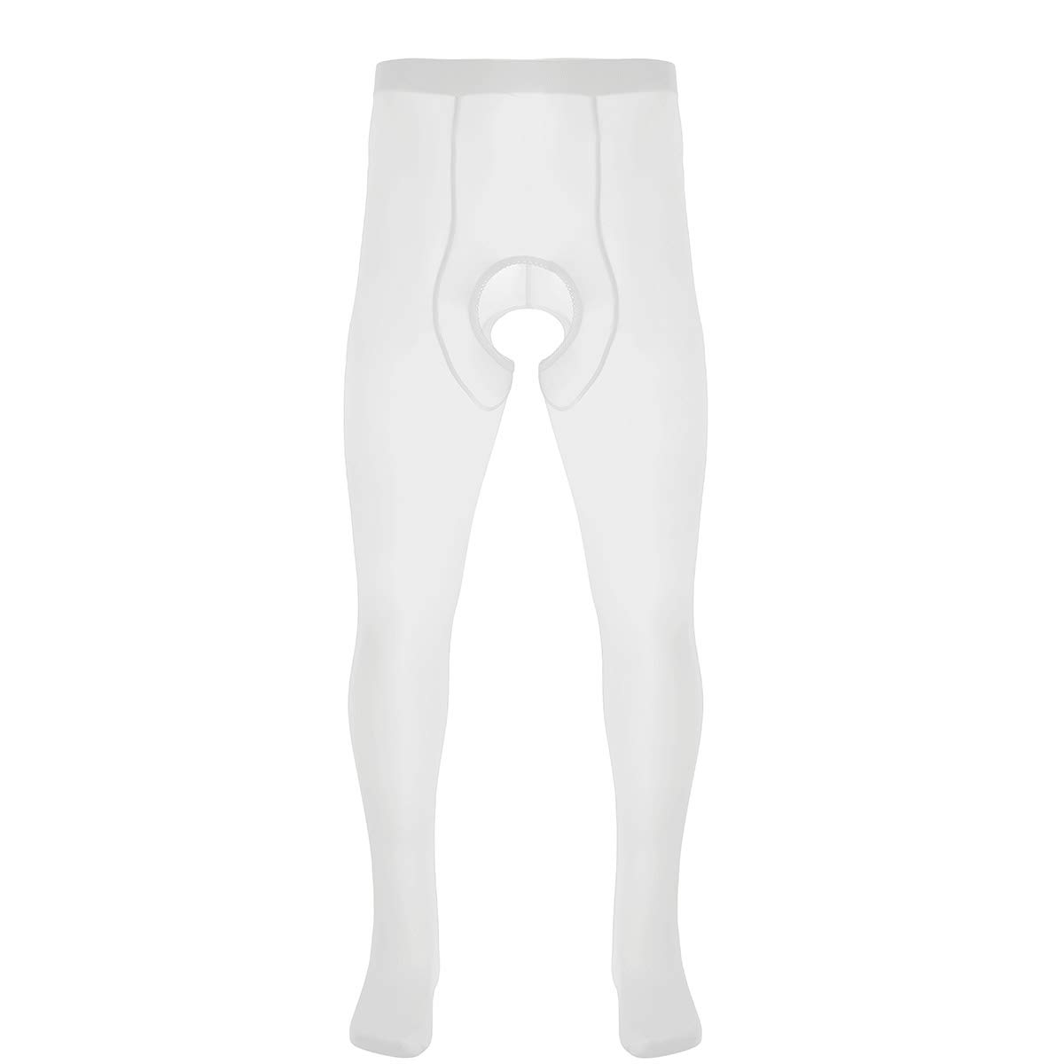 Agoky Men's Stretchy Oil Bright Open Front Pantyhose Tight Pants Leggings Footed See Through Long Trousers Type A White One Size