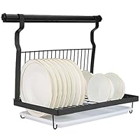 Eastore Life Wall-mounted Dish Rack with Hanging Rod, Foldable Dish Drying Rack with Drainboard, Stainless Steel Dish Drainer, Black