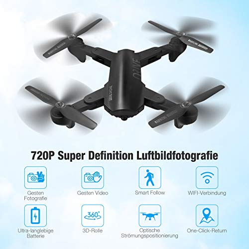 Powerextra-Drohne-mit-Kamera-Mobile-App-Steuerung-Drohne-mit-WiFi-FPV-HD-720P-EIN-Knopf-Start-und-Landung-G-Sensor-3D-Flip-Spielzeugflugzeug-2-x-Batterien-fuer-Anfaenger