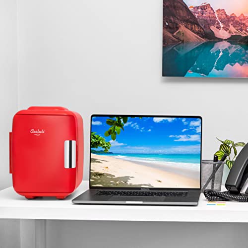 Cooluli Classic Red 4 Liter Compact Cooler Warmer Mini Fridge with AC/DC/USB Power Great for