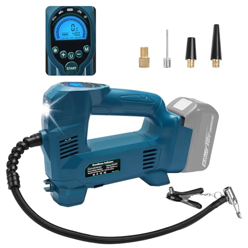 Powarobor 18 V Battery Compressor Compatible with Makita 18 V Batteries, 10.34 Bar Battery Car Compressor/Wireless Air Pump for Bicycle/Car/Motorcycle, 150 PSI, Automatic Stop, LED Lamp (without Battery, without Charger)