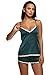 Ekouaer Sleepwear Womens Sexy Pajamas Set Silk Lingerie 2 Piece Satin Cami Shorts Set PJS Wife Gift Green Mudiem