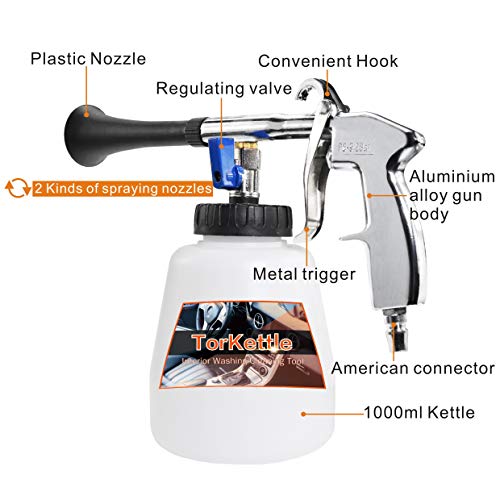 TorKettle Car Cleaning Gun High Pressure Interior Surface Washing Cleaner Tool,with Bottle, Brush,Air Sprayer Nozzle(Equipment US Edition)
