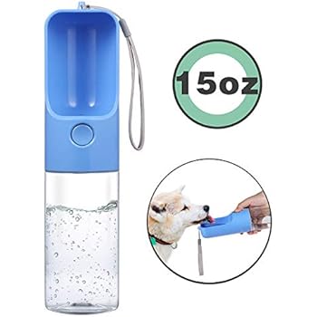 MTSLYH Water Bottle for Dog, Portable Pet Water Bottle with Bowl Dispenser Drinking Feeder for Outdoor Walking Travel Hiking and On The Go, Upgrade and Redesign Buttons, Leakproof 450mL/15.2oz (Blue)