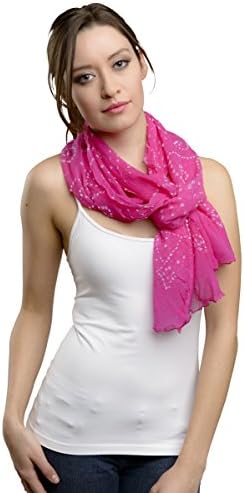 Sevya Bandhani Tie-Dyed Soft Viscose Chiffon Scarf Fair Trade 20 x 78 Inches Fuchsia