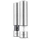 Zelancio Electric Salt and Pepper or Spice Grinder Set | Battery Powered One Touch Grind | Set of 2 Mills