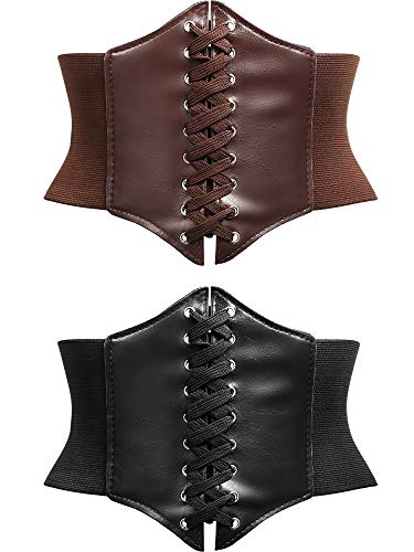 SATINIOR-2-Pezzi-Steampunk-Corsetto-Cintura-Retro-Larghezza-Corsetto-Cintura-Legata-Cintura-in-Vita-Elastica