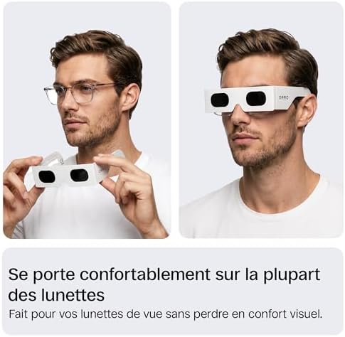 Lunettes d’éclipse solaire 45 mm, Lot de 2/6/12, Blanches, S’adaptent par-dessus les lunettes de vue, Protection oculaire certifiée, Testées EN ISO 12312-2:2015, Marquage CE - Coupe Edge