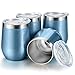 Fungun 4 Pack Stemless Wine Tumbler, 12 Oz Stainless Steel Wine Glass with Straws, Unbreakable Double Wall Cup Insulated Tumbler with Lids for Wine, Coffee, Drinks, Cocktails, Champagne(Blue Gold))