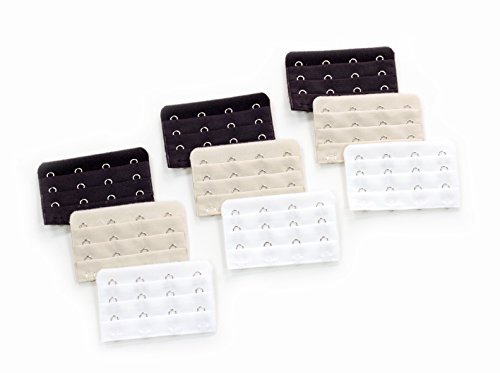 4-hook Bra Extender (9-Pack: 3 Black, 3 White and 3 Beige)