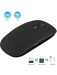 Ratón inalámbrico recargable, ultrafino, 2,4 GHz, silencioso, para ordenador, portátil, de oficina, con tres velocidades, ajuste de velocidad lenta, viene con receptor USB para portátil, PC, color negro