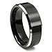 Tungsten Carbide Men's Ladies Unisex Ring Wedding Band 8MM (5/16 inch) Flat Top Two Tone Black Beveled Edge Comfort Fit (Sz 7 to 16)