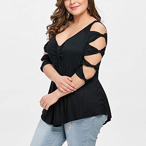 image for HimTak Fashion Women's Large Size Bow Cut Sleeves v-Neck Solid Color S