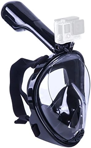 Snorkel Mask 180° View Gopro Compatible Free Breath with Anti-fog and Anti-leak Technology for Adults and Kids (Black, Small)