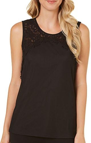AGB Womens Sleeveless Lace Yolk Mesh Top X-Large Black