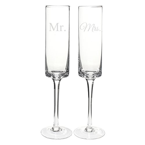 Cathy's Concepts Mr. & Mrs. Contemporary Champagne Flutes - Engraved, Bride & Groom 2-Glass Set