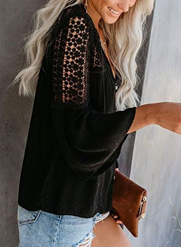 CANIKAT Women's V Neck Lace Crochet Flowy Bell Sleeve Button Down Casual T Shirts Blouses Tops 4 CANIKAT Women's V Neck Lace Crochet Flowy Bell Sleeve Button Down Casual T Shirts Blouses Tops