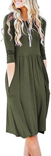 NENONA Womens Long Sleeve Pocket Empire Waist Pleated Loose Swing Casual Flare Midi Dress