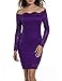 ACEVOG Women's Off Shoulder Lace Dress Long Sleeve Bodycon Casual Dresses (Small, Purple)