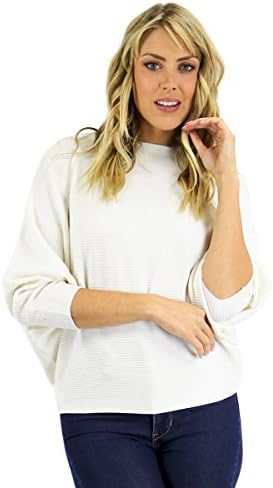 Ohconcept Collection Ribbed Knitted Dolman Sweater, Off White, Small