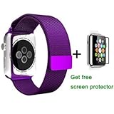 Apple Watch Band, Lovne Milanese Loop Stainless Steel Bracelet Strap Band for Sport&Edition iWatch Band Replacement with Fully Magnetic Closure Clasp for Series 1&Series 2(Purple-38mm)