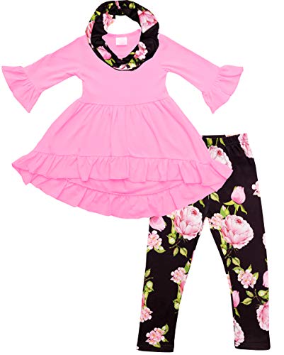 Boutique Toddler Girls Spring Colors Easter Floral Top Leggings Outfit Set Pink Rose 5T/L