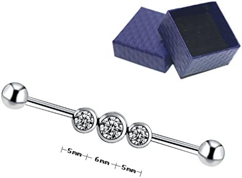 SanMeader 14G Surgical Steel Industrial Barbell Cubic Zirconia Ion Plated Cartilage Piercing Jewelry