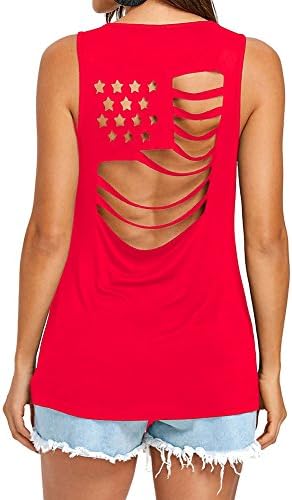 SIXHAVY Tank Tops for Women Sleeveless American Flag Shirts Cutout Tops Sexy Blouses XL