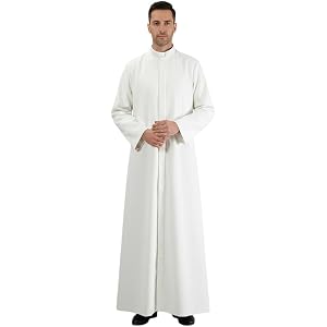 MYAYD Men's Cassock Robe Church Zipper Choir Minister Long Coat Clergy Pulpit Liturgical Uniform