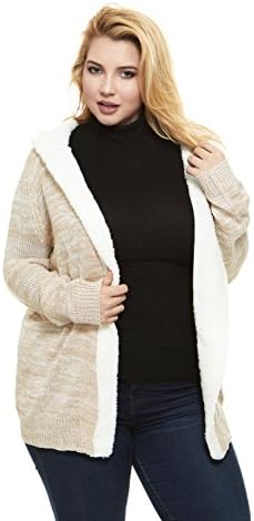 No Comment Women Hooded Cardigan Sweater With Sherpa Lining, Junior &amp; Plus Sizes